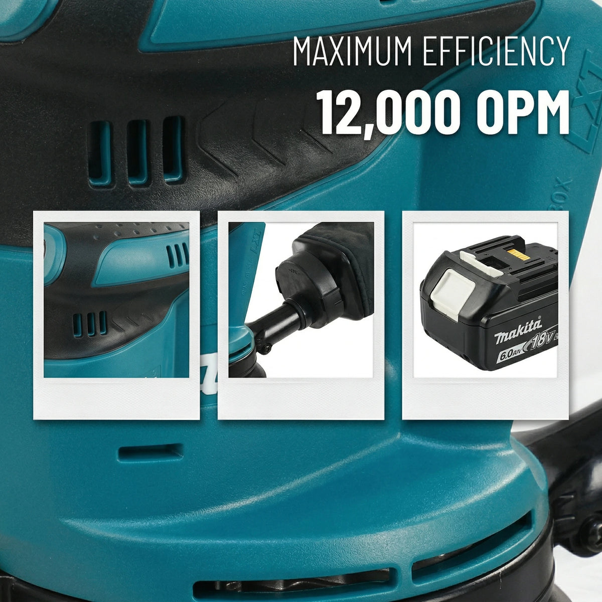 Makita DBO180Z 18V Cordless Random Sander 125mm 3 Speed 7000-11000OPM with Pad Brake for Furniture Sanding