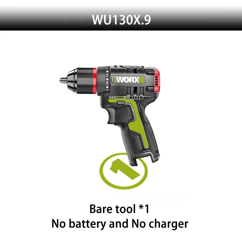 WORX WU130X Cordless Electric Screwdriver Drill 12V 40Nm Brushless Motor for Metalworking Home Lithium Battery Power Tools