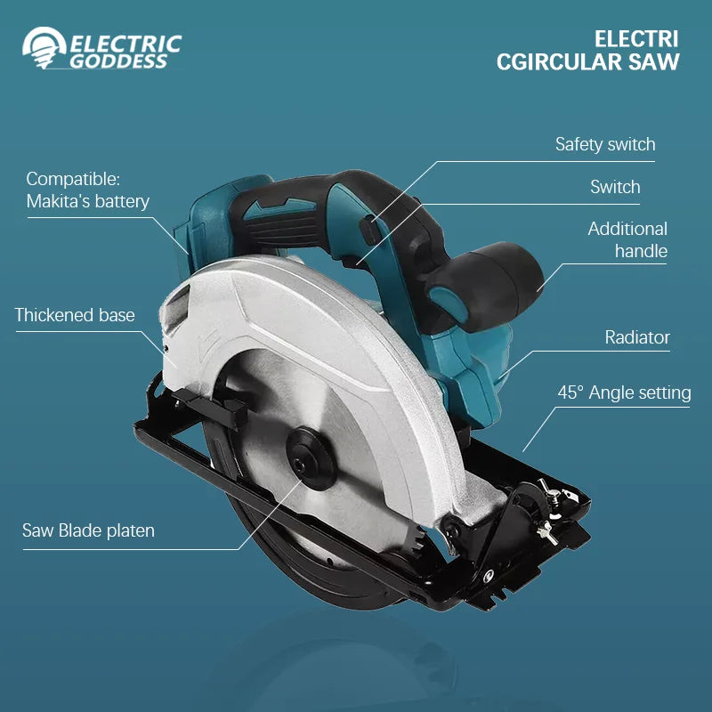5/7-inch Cordless Circular Saw 5000rpm Brushless Woodworking Saw 45degree Cut Adjustment Circular Saw For Makita 18V Battery Pin