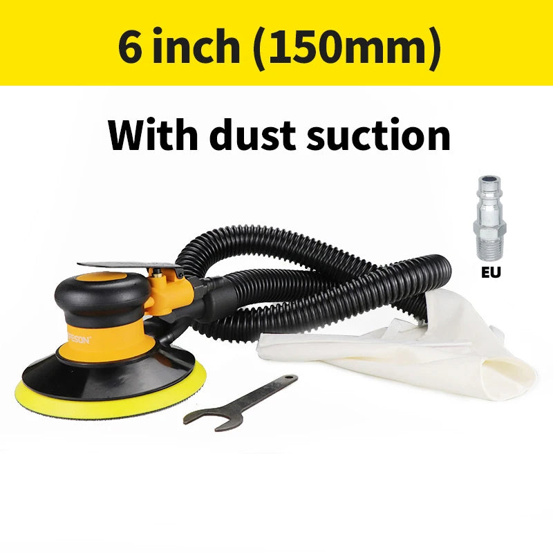 HIFESON 5inch/6inch Pneumatic Orbital Sander Air Polisher 125mm/150mm Air Vacuuming Eccentric 5mm Grinding Machine EU Connector