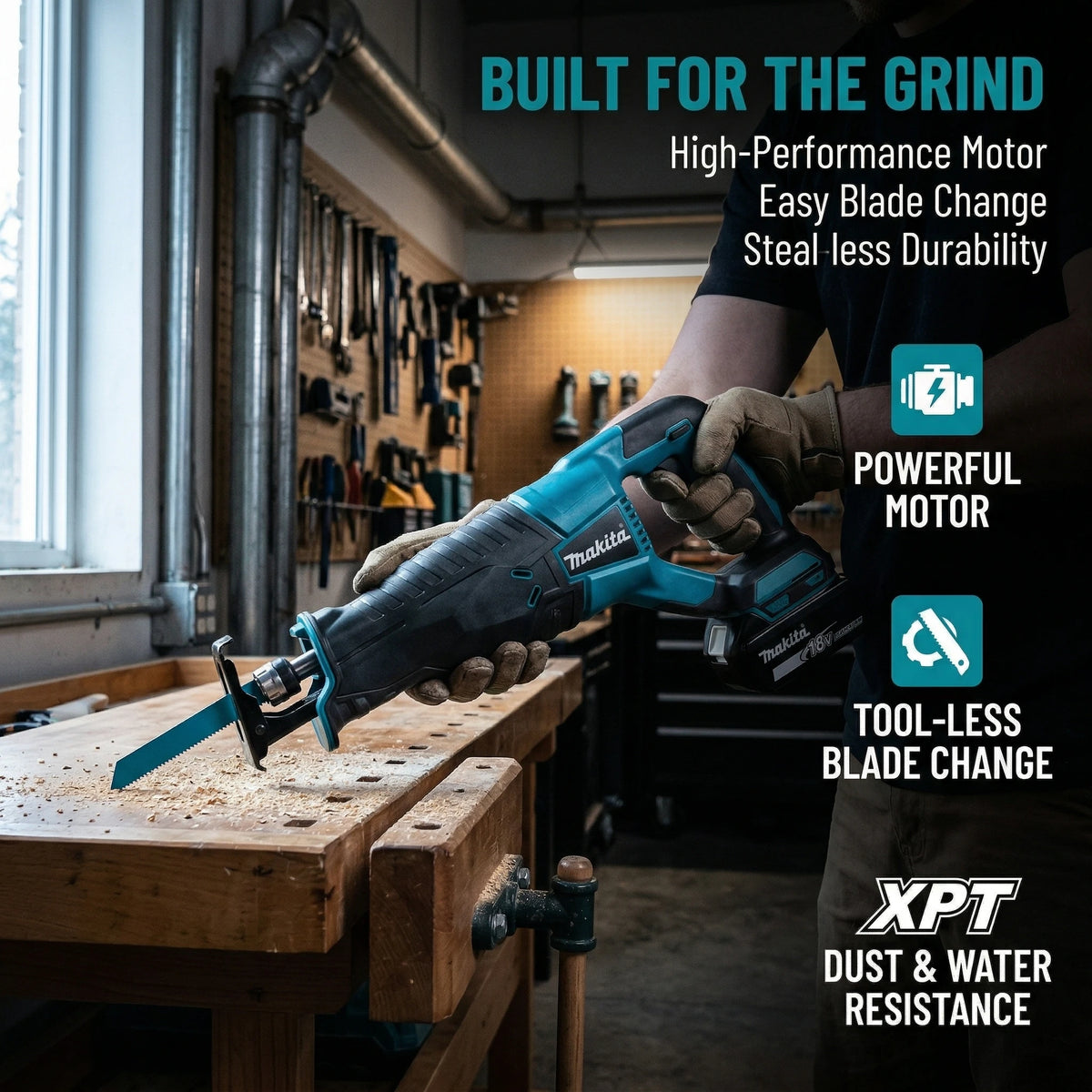 Makita Brushless Recip Saw, Cordless Power Tool for 18V & 20V Battery, Portable with 4PCS Blades, Wood/Metal Cutting Saw