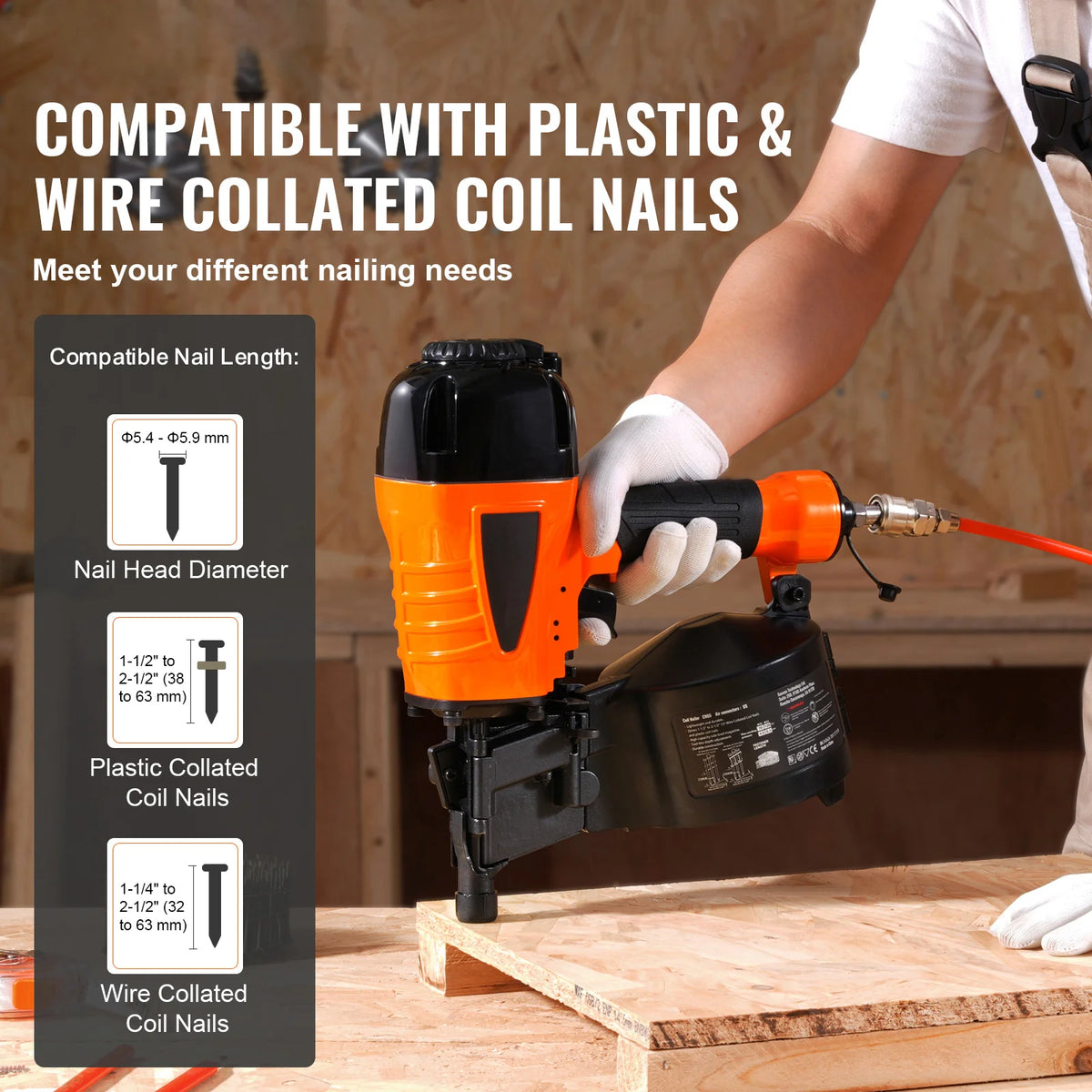 SucceBuy Coil Siding Nailer CN65 CN55 CN70 CN83 CN90 Pneumatic Siding Nail Gun Pallet Making Coil Nailer 70-120PSI Air Nailer