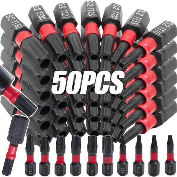 50/1pc Torx Screwdriver Bit Set S2 Steel Hex Shank Electric Screwdrivers Drive Bits Magnetic Impact Drill Bits Hand Tools