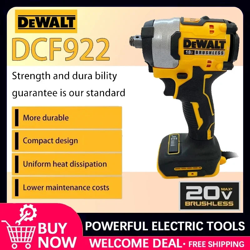 DEWALT DCF922 Wireless Impact Wrench Rechargeable High Torque 406Nm(Reverse) 1/2" 2500 RPM Universal 20V Battery Power Tools
