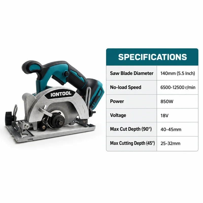 IONTOOL 6500-12500RPM 850W 5.5 Inch Cordless Circular Saw Tool Only for Workshop Wood Cutting and Material Trimming