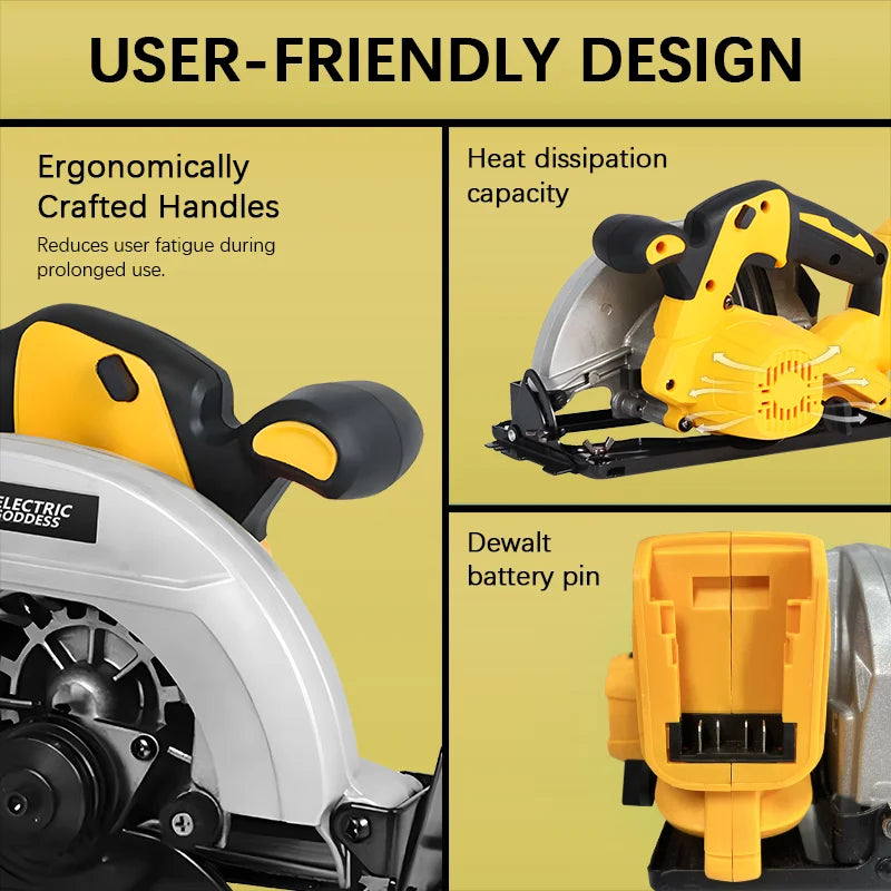 5000rpm 7inch Cordless Yellow Circular Saw Brushless Motor Multi-angle Cutting Woodworking Power Tool for Dewalt 20v Battery Pin