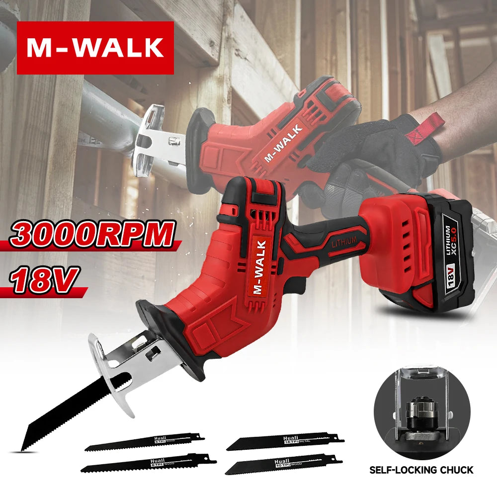 M-WALK Cordless Reciprocating Saw 18V Adjustable Speed Electric Saw Wood Metal Pipe Cutting Tools For Milwaukee 18V Battery Pins