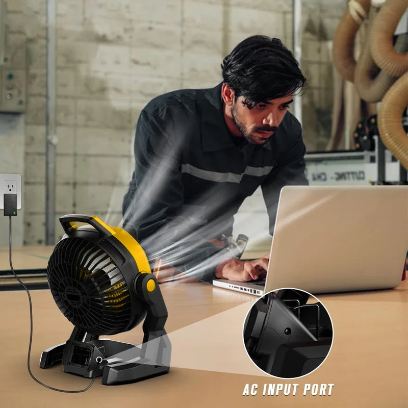 VIVSSO 12 Inch Fan 3 Speed Adjustable Outdoor Camping Fan Table Portable Air Circulators For Dewalt 20V Battery Pins