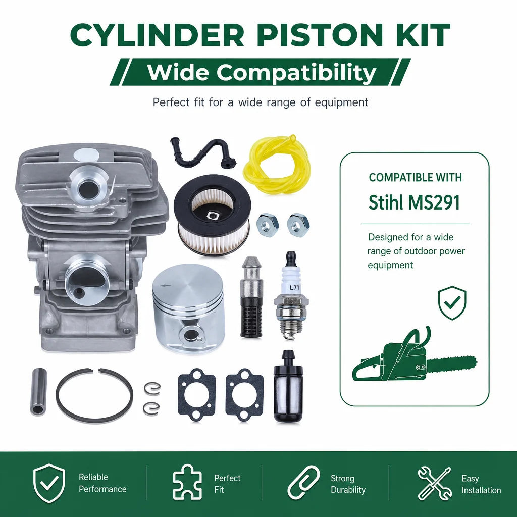 47mm Cylinder Piston Kit with Air Filter Spark Plug Fuel Filter Fuel Line For Stihl MS291 Chainsaw Parts OEM 1141 020 1206