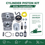 47mm Cylinder Piston Kit with Air Filter Spark Plug Fuel Filter Fuel Line For Stihl MS291 Chainsaw Parts OEM 1141 020 1206