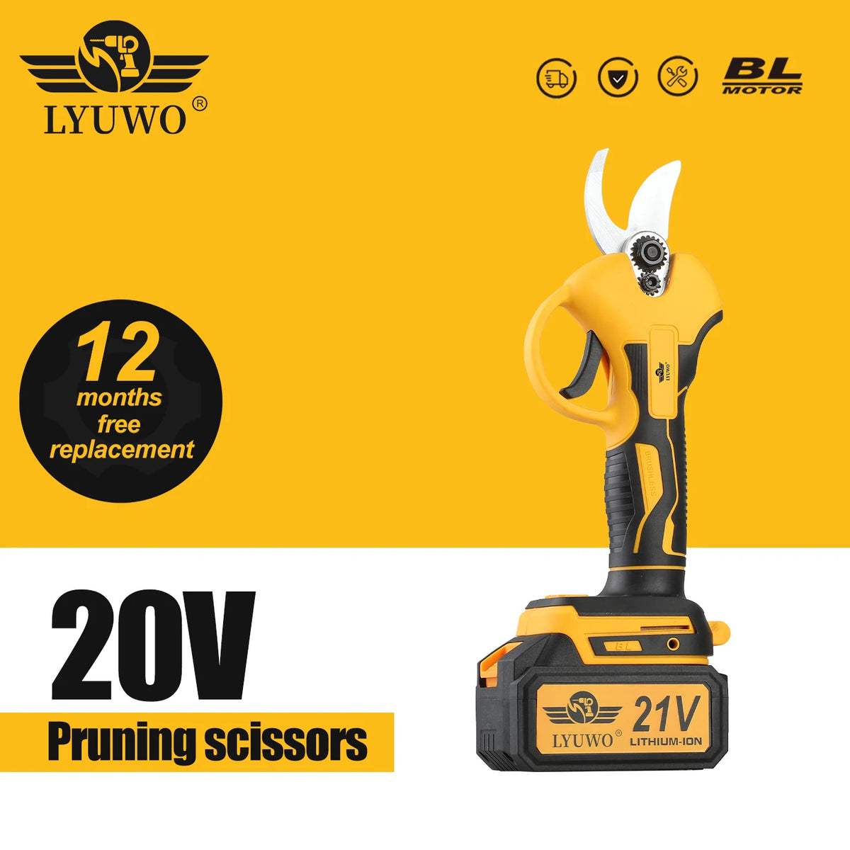 LYUWO 30mm 20V Brushless Charging Wireless Trimming Scissors, Fruit Tree Potting Repair Electric Tool, Using MT Battery