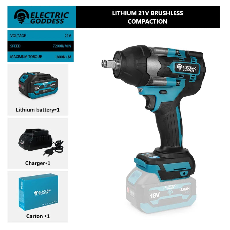 1800NM Cordless Electric Impact Wrench Compact Model Brushless Motor Lithium Electric Drive For Makita 21V Battery Pin