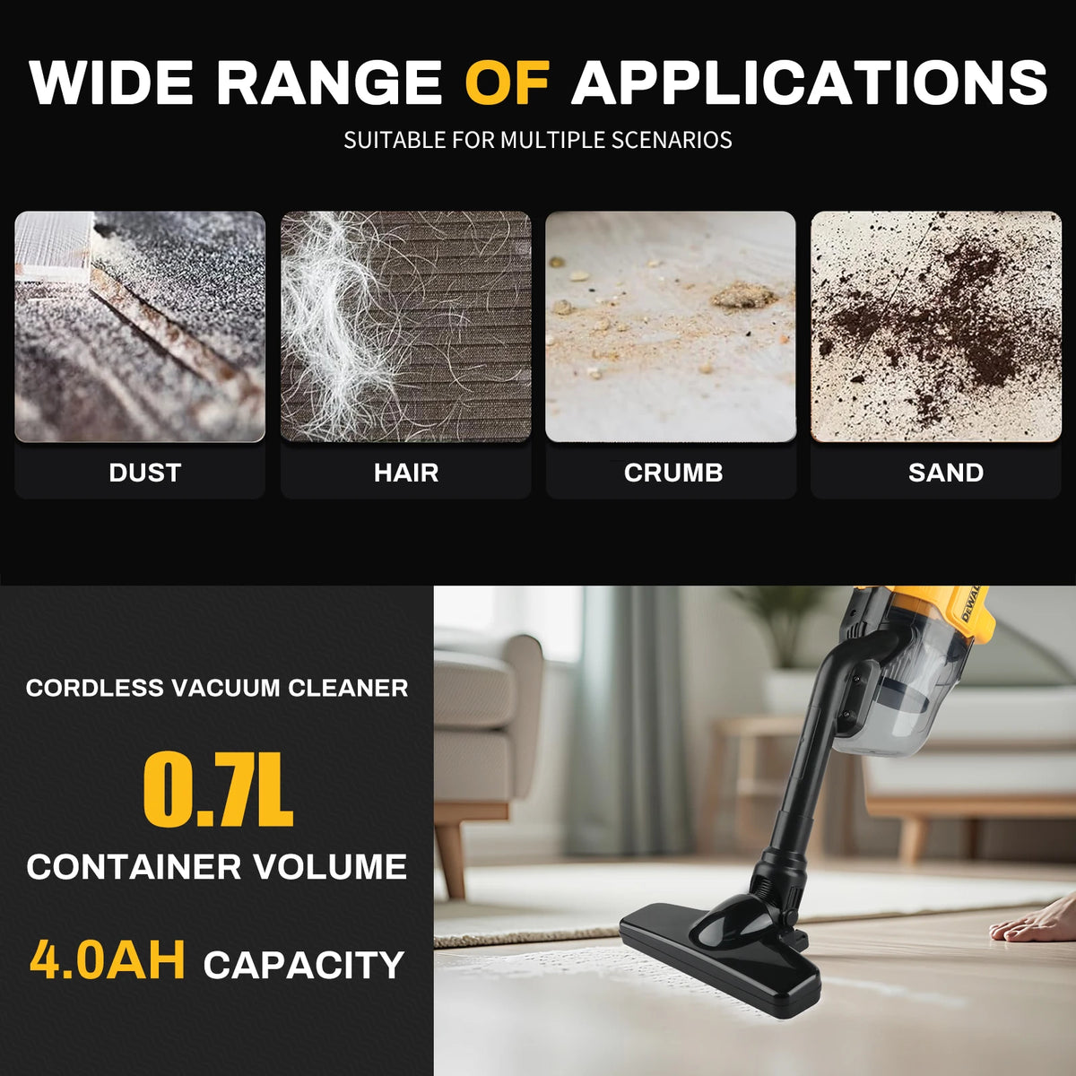 DEWALT DCV501 18V Handheld Wet Dry Vacuum Cleaner Cordless Design LED Light 0.7L Tank Multi Nozzles Car HomeWorkshop Power tools