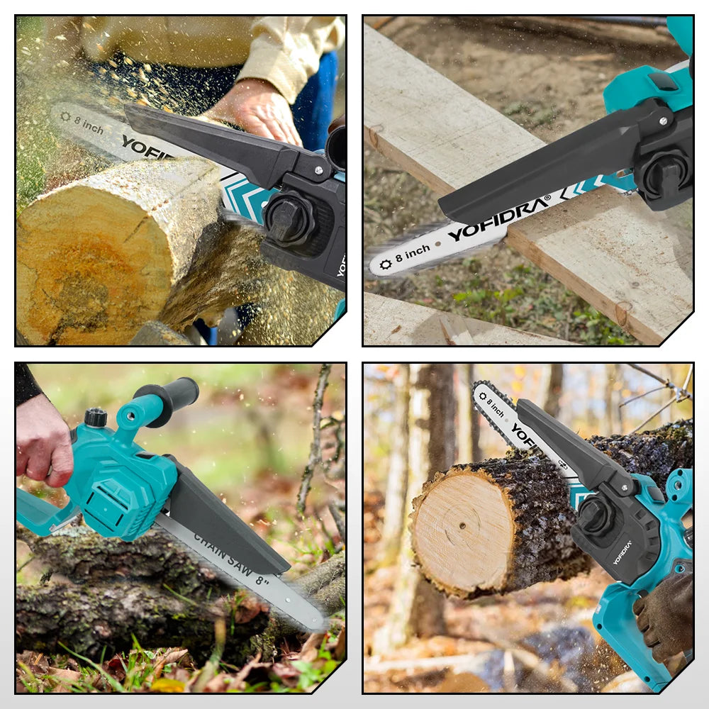 YOFIDRA 8 Inch Brushless Electric Chainsaw 4500W Cordless Woodworking Pruning Saw Cutting Power Tool For Makita 18V Battery Pin