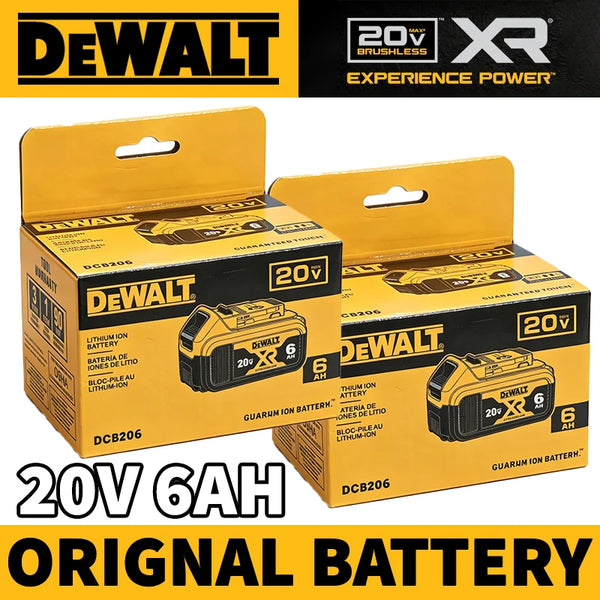 100% DEWALT XR Battery 20V 6AH 6000mAh Li-Ion High Capacity DCB206 Replacement Battery DCB200 DCB184 DCB204 DCB205 with Charger