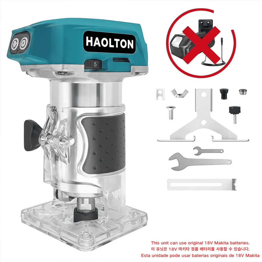 HAOLTON Makita 18V Brushless Cordless Trimmer 6.0Ah Li-ion Battery Professional Milling Slotting Edge Woodworking Power Tool