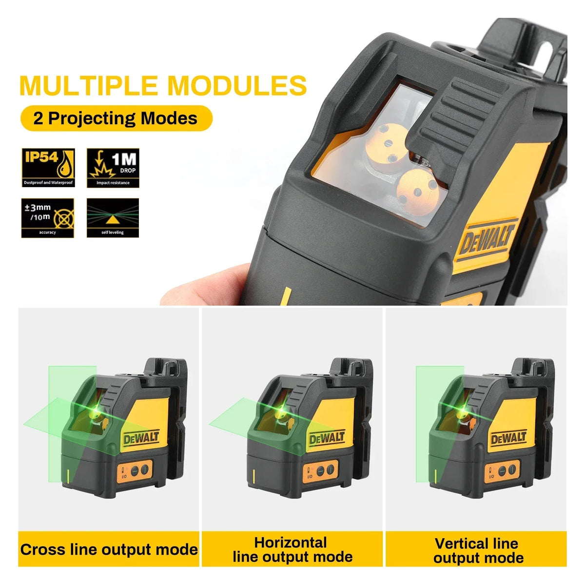 DEWALT DW088CG Cordless Laser Level 1m Drop Resistance Magnetic Base IP54 Green Beam Cross Line Bare Unit