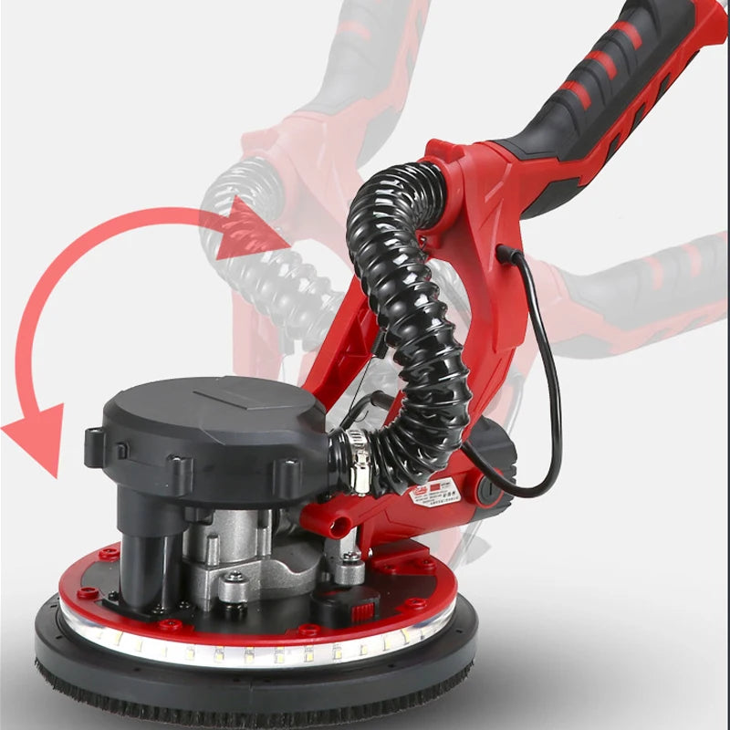 1250W Electric Drywall Sander 225MM Wall Grinding Machine Putty Sandpaper Machine LED Light Long Rod Grinding Wall Polishing