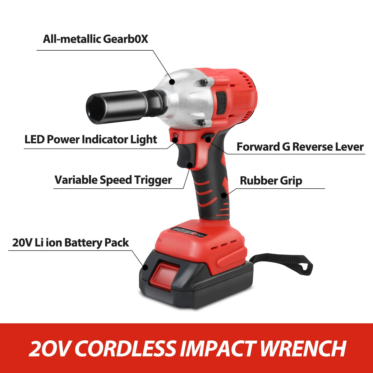 20V Cordless Electric Impact Wrench 1/2 Inch Power Tool Set with Brushless Drill Driver 2 Li-Ion 1500mAh Batteries Single Charge