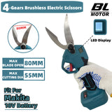 For Makita 18V Battery 55MM Brushless 4 Gears Electric Scissors Cordless Pruning Shears Fruit Tree Branche Cutter Garden Tool