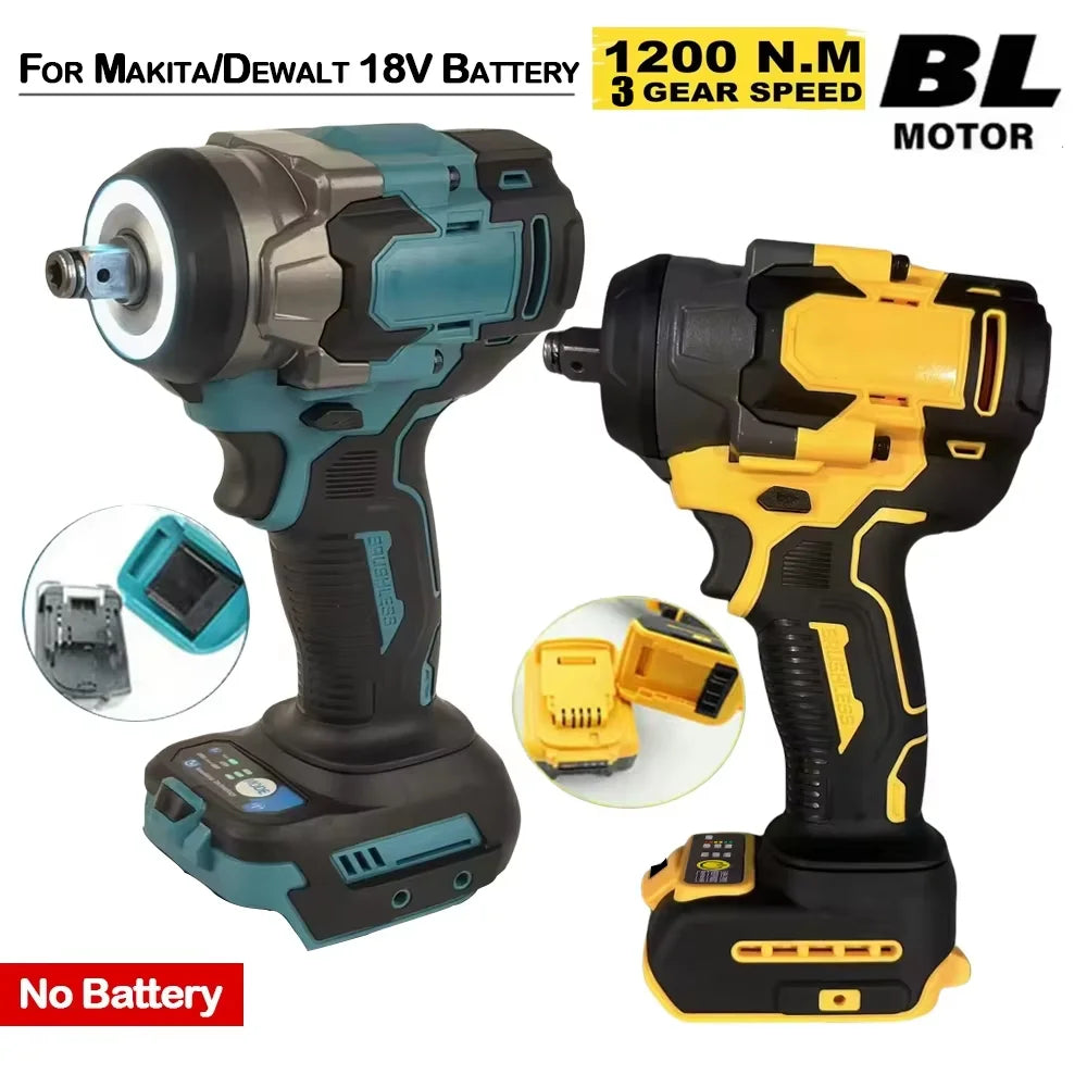 Brushless Electric Impact Wrench 1200N.M Screwdriver Cordless Electric Wrench Power Tools Fit Makita/Dewalt 18V Battery Pin
