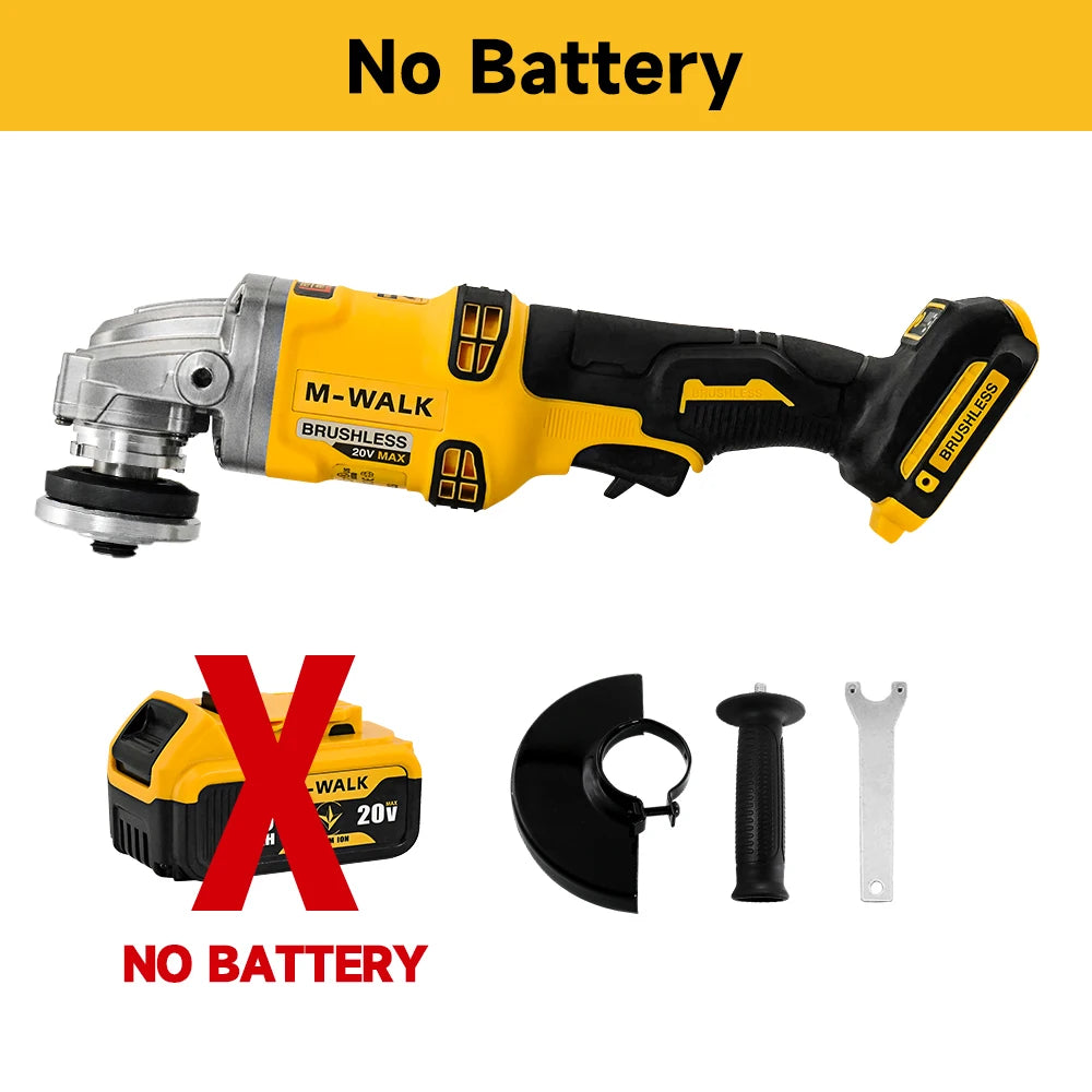 M-WALK Brushless Cordless Electric Angle Grinder 125mm Polishing Grinding Machine Cutting Power Tools For Dewalt 18/20V Battery