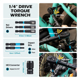 21pcs Bike Torque Wrench 1/4" 2-14Nm Bike Torque Wrench Set Socket Spanner with Impact Bit Bicycle Motorcycle Ratchet Repair Kit