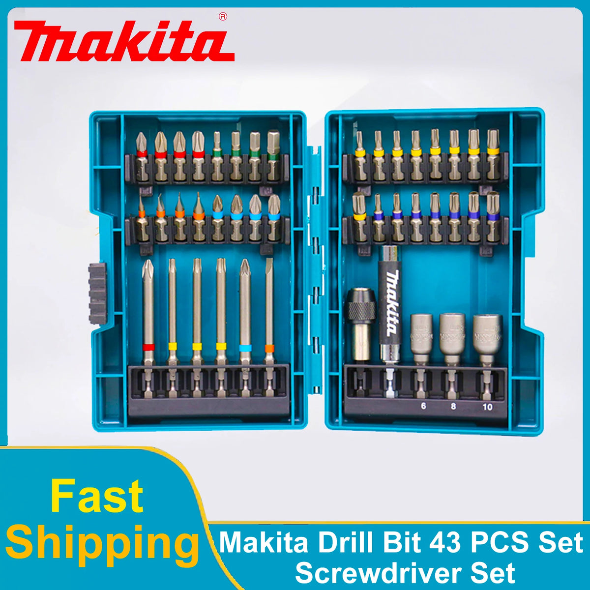 Japan Makita Drill Bit Set 43 PCS Set Screwdriver Set Colour Screwdriver Head Cross Flower Type Head Hexagon Socket Tool Parts