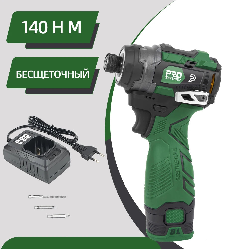 17V Brushless Electric Screwdriver 140Nm Wireless Power Driver 3-Speed Lithium-Ion Battery LED Light Woodworking By PROSTORMER