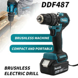 Makita Original. DDF487 Cordless Driver Drill Brushless Electric Impact Screwdriver Rechargeable Power Tool 18V