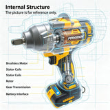 FORGEKIN 1/2” inch Brushless Impact Wrench 20V Power Pressure-Driven Speed,Double Safety&Ergonomic Design for Dewalt battery pin