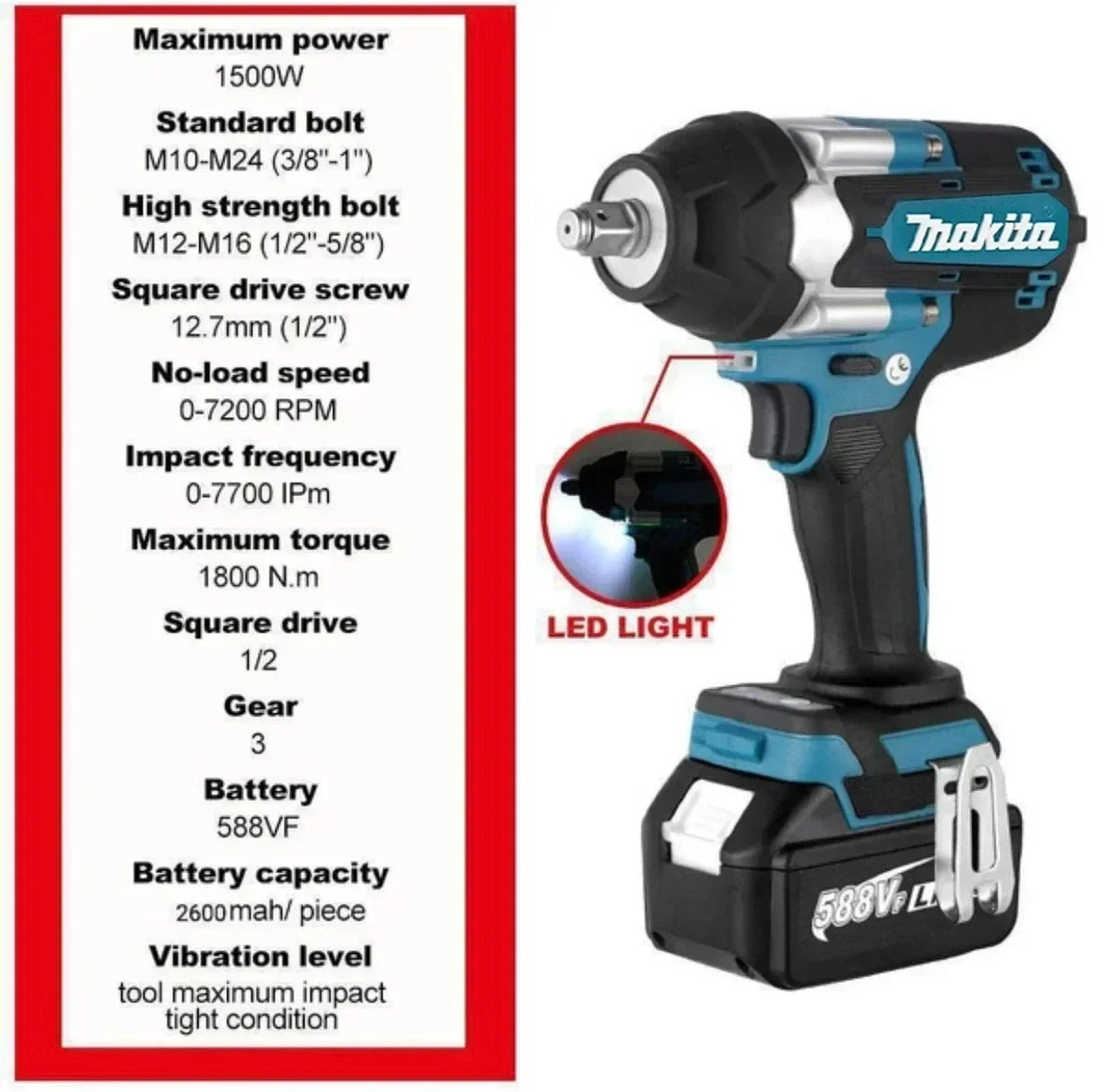 Makita DTW700 18V LXT Brushless Cordless Impact Wrench Electric Tool for Auto Repair Heavy Equipment Assembly
