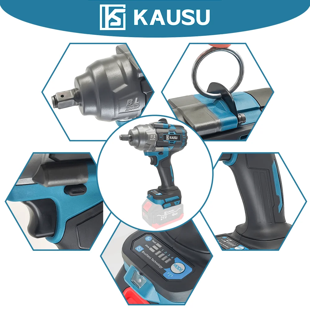 KAUSU 1/2 Inch Electric Impact Wrench Brushless Max 2500N.m Cordless Rechargable Wrench Power Tool For Makita 18V Battery