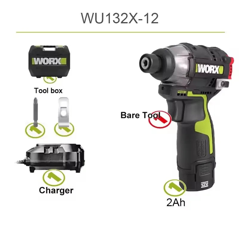 WORX WU132X WU132 Cordless Impact Screwdriver 320W 160Nm 12v 3600rpm Brushless Motor Adjust Torque Univeral Battery Power Tool