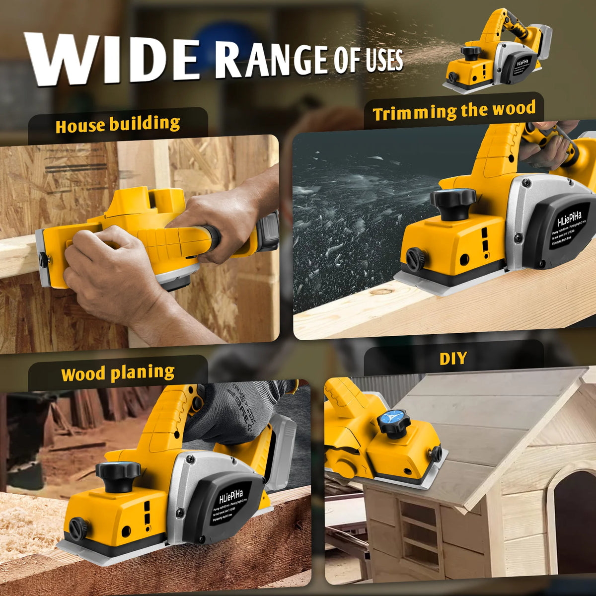Brushless Electric Planer 82mm Cordless Woodworking Handheld Planer DIY Wood Smoothing Grooving for Dewalt 20V Battery Pin