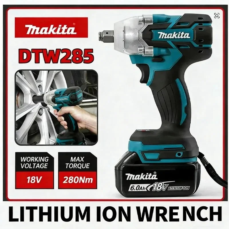 Makita 285N.m Brushless Cordless Impact Wrench, Electric Wrench High Power Shock Absorber for Auto Repair (Tool Only)