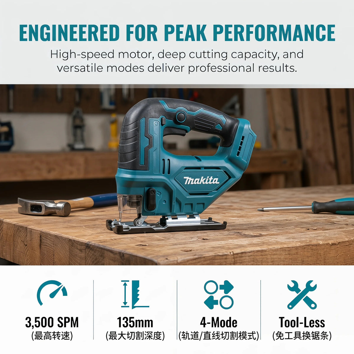 Makita DJV182 18V Cordless Jig Saw Bare Tool Electric Saw with Blades for Wood Metal Cutting Makita 18V Battery Compatible