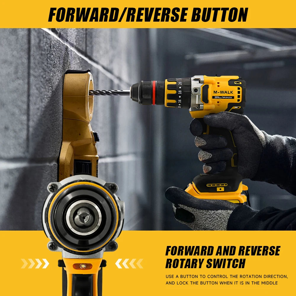 M-WALK DCD791 Brushless Electric Drill 13mm Cordless Screwdriver Rechargeable Impact Driver Tools For Dewalt 18/20V Battery Pins