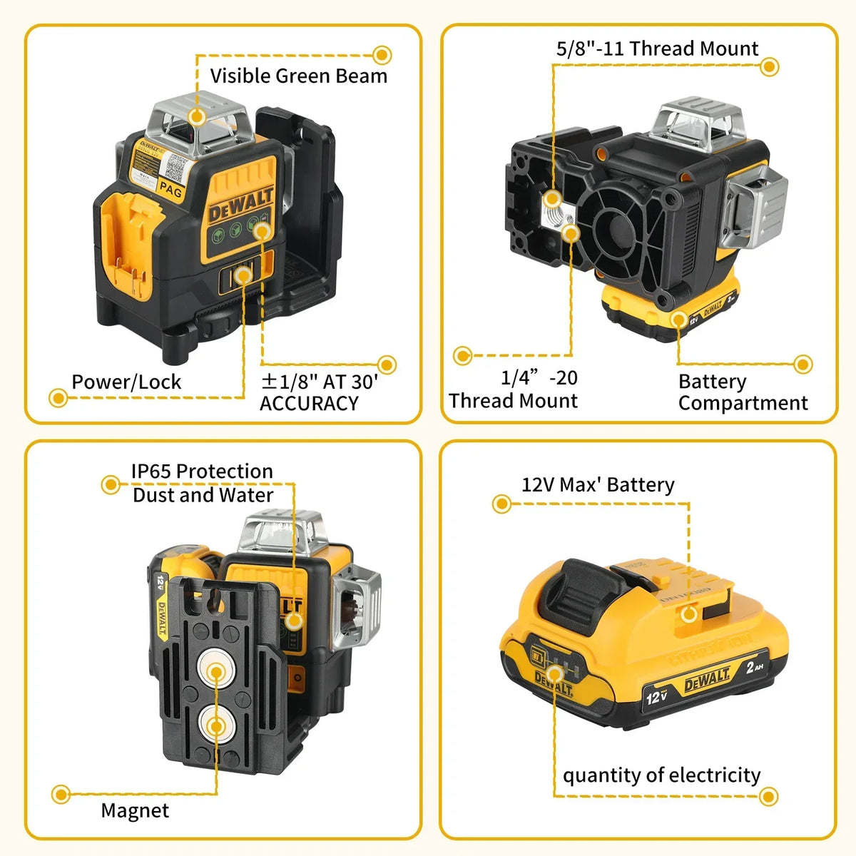 2026 NEW DEWALT DW089LG 12 Lines Laser Level 360 Self-Leveling Laser Level Horizontal and Vertical 12V Battery Tool Cross Line