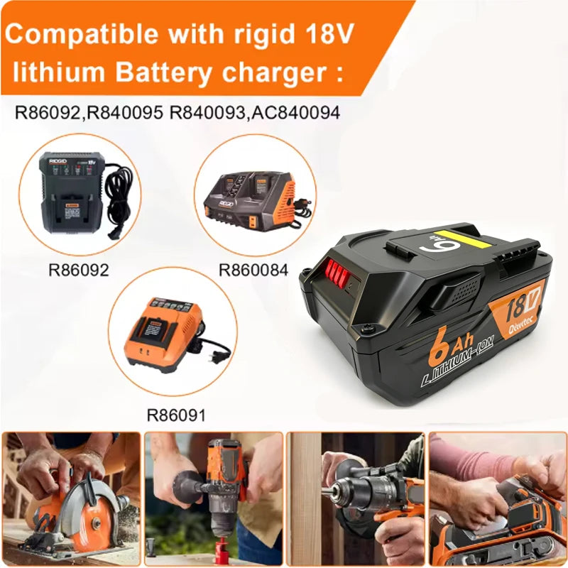 8AH Li-ion 18V For RIDGID R840087 Battery R840083 R840085 R840086 Capacity 6.0/4.0ah Rechargeable Power Tool Series AEG Series