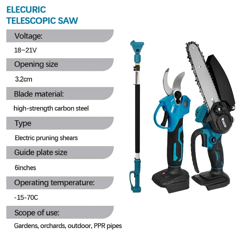 Electric Chainsaw Brushless Telescoping Pole 3 IN 1 Pruner High Branch Saw Garden Tree Pruning Tools For Makita 18V Battery Pins