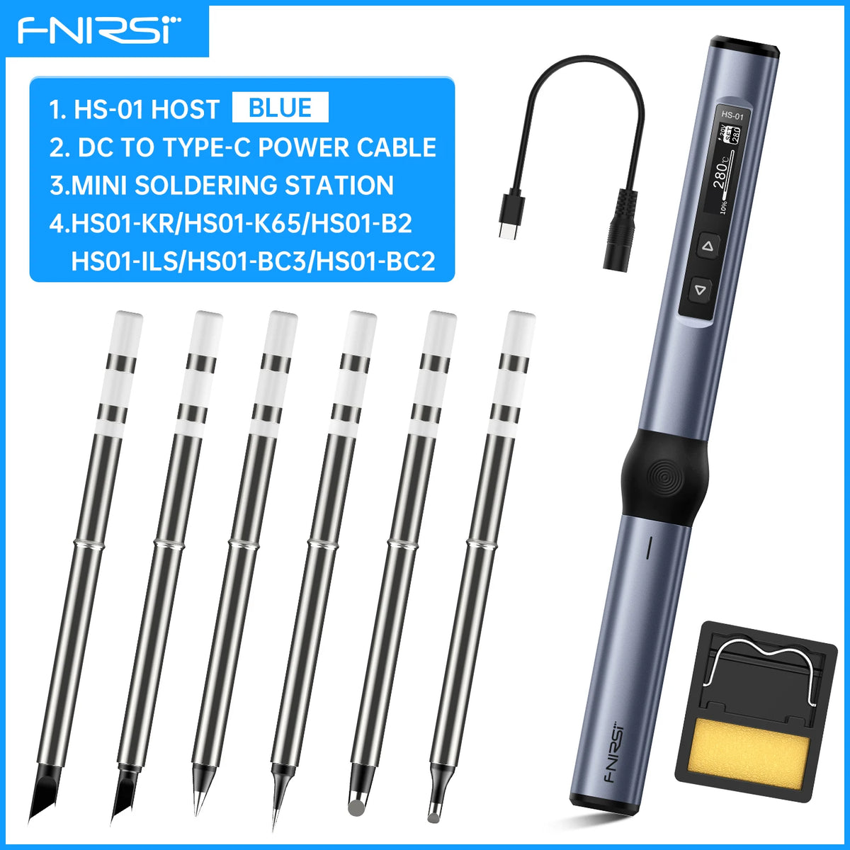 FNIRSI HS-01 Adjustable Temperature Soldering Iron DC 24V 80-420℃ Welding Solder Rework Station PD 65W Portable Repair Tool