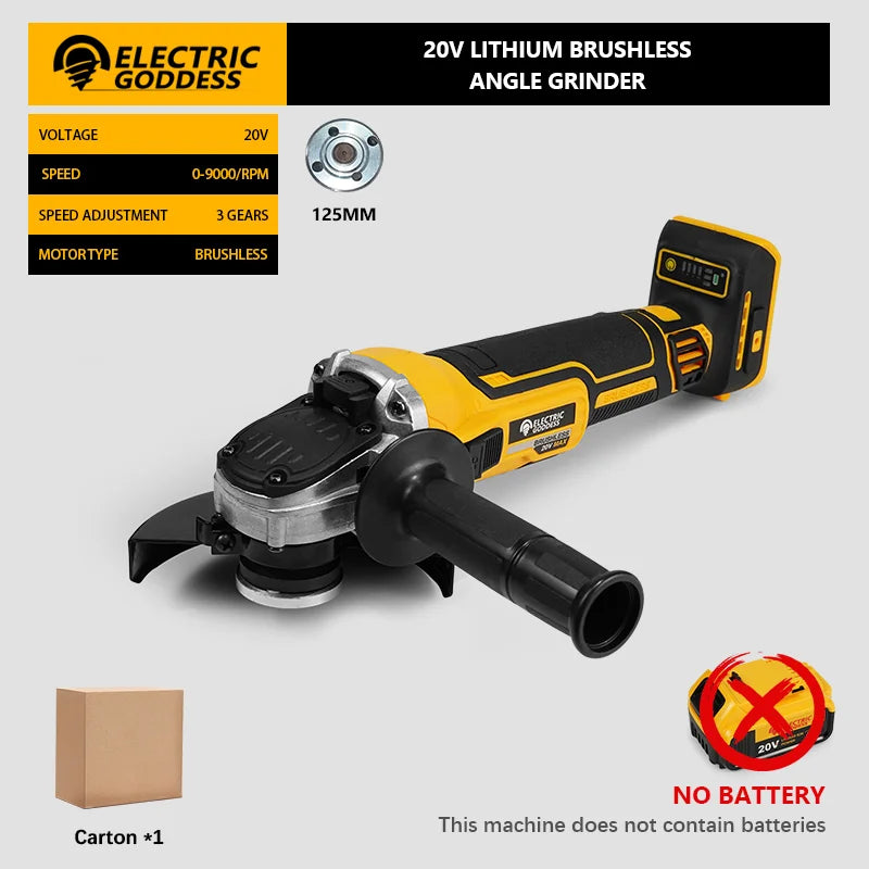 125mm Brushless Angle Grinder Li-ion Battery 4 Gear Cordless Cutting Polishing Grinding Power Tool For Dewalt 20V Battery Pin