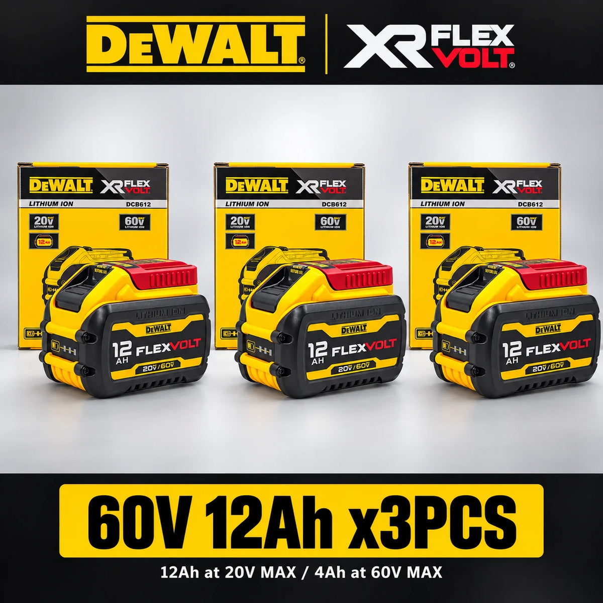 Genuine DEWALT FlexVolt Battery 20V/ 60V 12Ah Large Capacity Battery ,Compatible 18V/ 54V Battery For DCB612 DCB609 DCB606