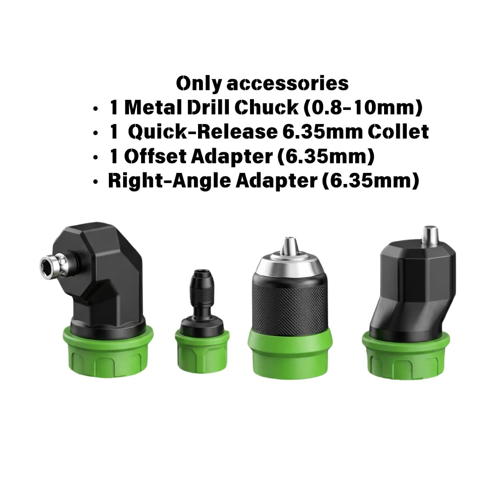 HAOLTON Cordless Brushless Drill 4-in-1 Kit, Quick Release/Offset/Right Angle Chuck, Variable Speed LED, for Makita 18V Battery