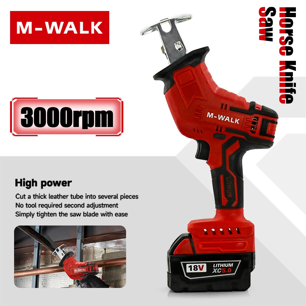 M-WALK Cordless Reciprocating Saw 18V Adjustable Speed Electric Saw Wood Metal Pipe Cutting Tools For Milwaukee 18V Battery Pins