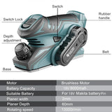 13000RPM Brushless Mini Electric Planer Cordless Handheld Planer Wood Cutting Milling EngravingTool For Makita 18V Battery Pin