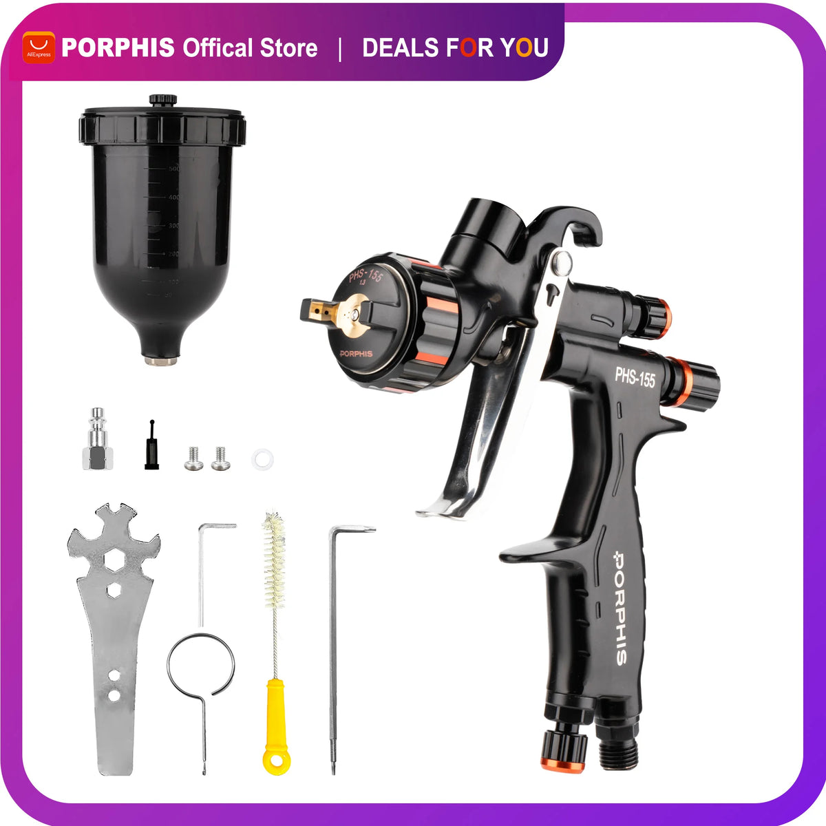 Original PORPHIS MP Spray Gun PHS-155 with 1.3/1.8mm Needle For Car Painting Automotive Repair Spray Gun Pneumatic Tool
