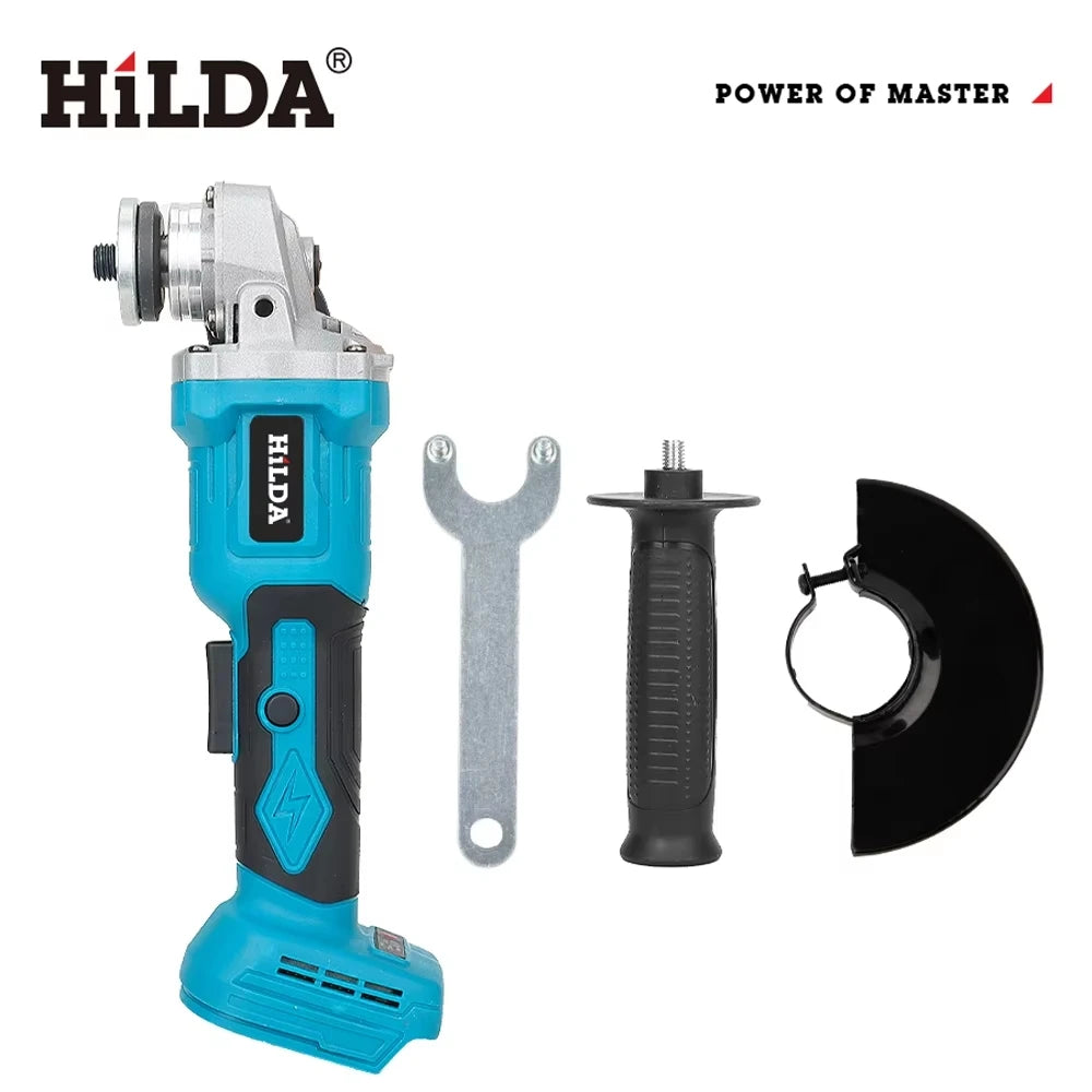HILDA 21V Brushless Angle Grinder Cordless Handheld Electric Power Tool for Makita Battery For Metal Wood Cutting