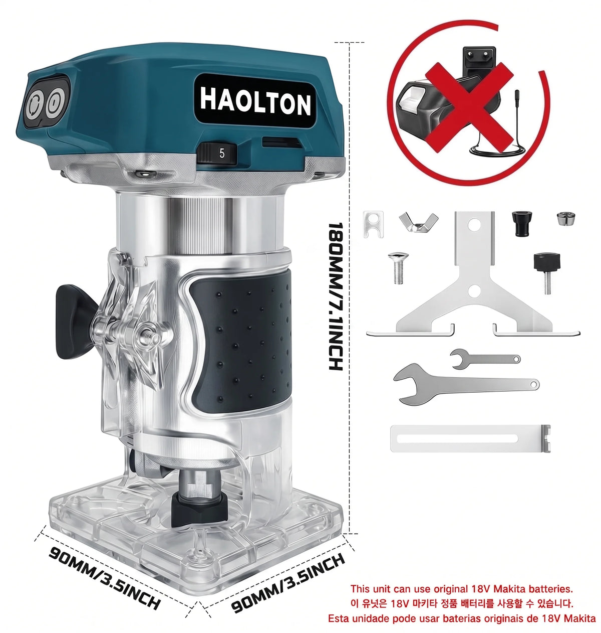 HAOLTON Makita 18V Brushless Cordless Trimmer 6.0Ah Li-ion Battery Professional Milling Slotting Edge Woodworking Power Tool